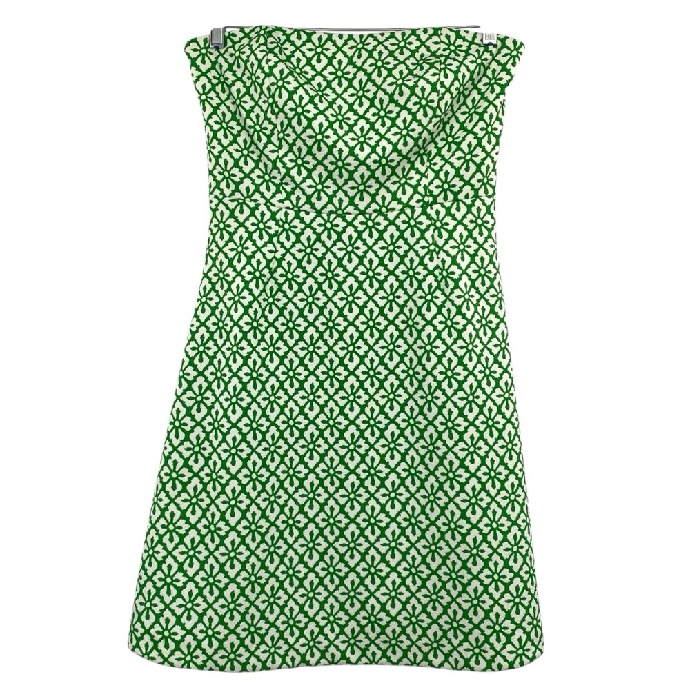 Badgley Mischka Strapless Green & White Geometric Sheath Dress